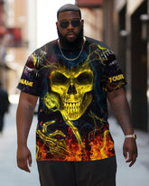 Men's Plus Size Gold Grim Reaper Skull Short Sleeve Crew Neck T-Shirt